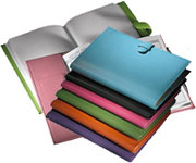leather planners in a range of bright colors