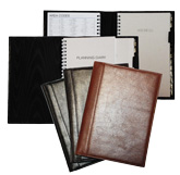 inside and outside views of black, Burgundy and cognac glazed leather 5 x 8 planner systems