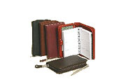 zippered leather organizer planners shown in red, black, plum, brown and brick red
