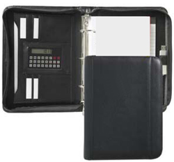 inside and outside views of black and British tan leather pocket planner organizerss